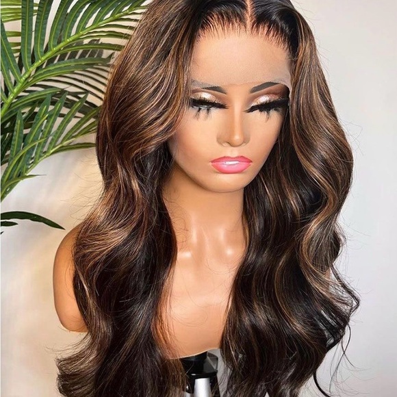 18” Highlight Honey Brown Body Wave 6×5 Glueless HD Lace Front Wigs Human Hair - Picture 2 of 5